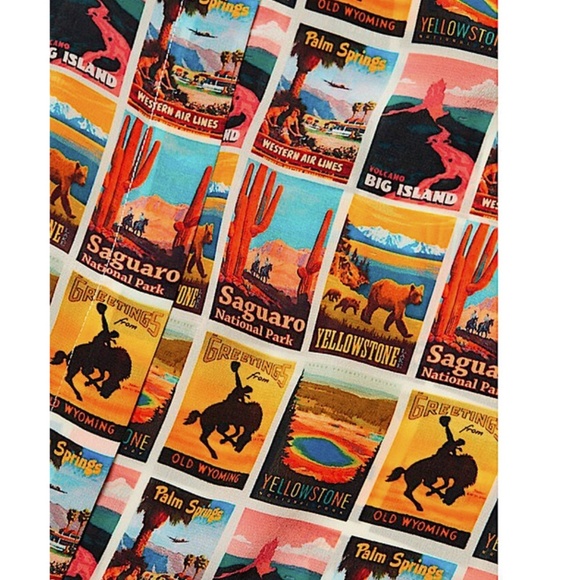 Alice + Olivia Western Postcard with Tag Print Silk Shirt Button-down Top - Picture 15 of 15